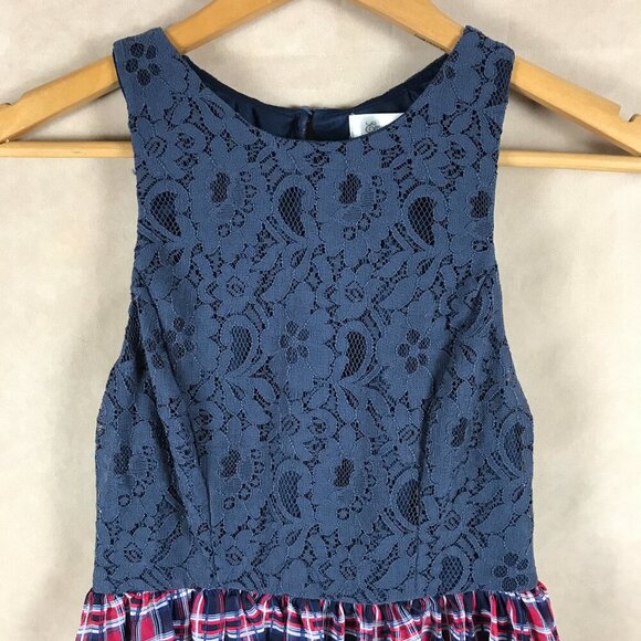 Emerald Sundae Juniors' Size 3 Lace-Bodice Plaid-Skirt Tank Dress - Picture 3 of 6